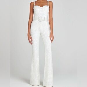 Nadine Merabi White Sequin Jumpsuit